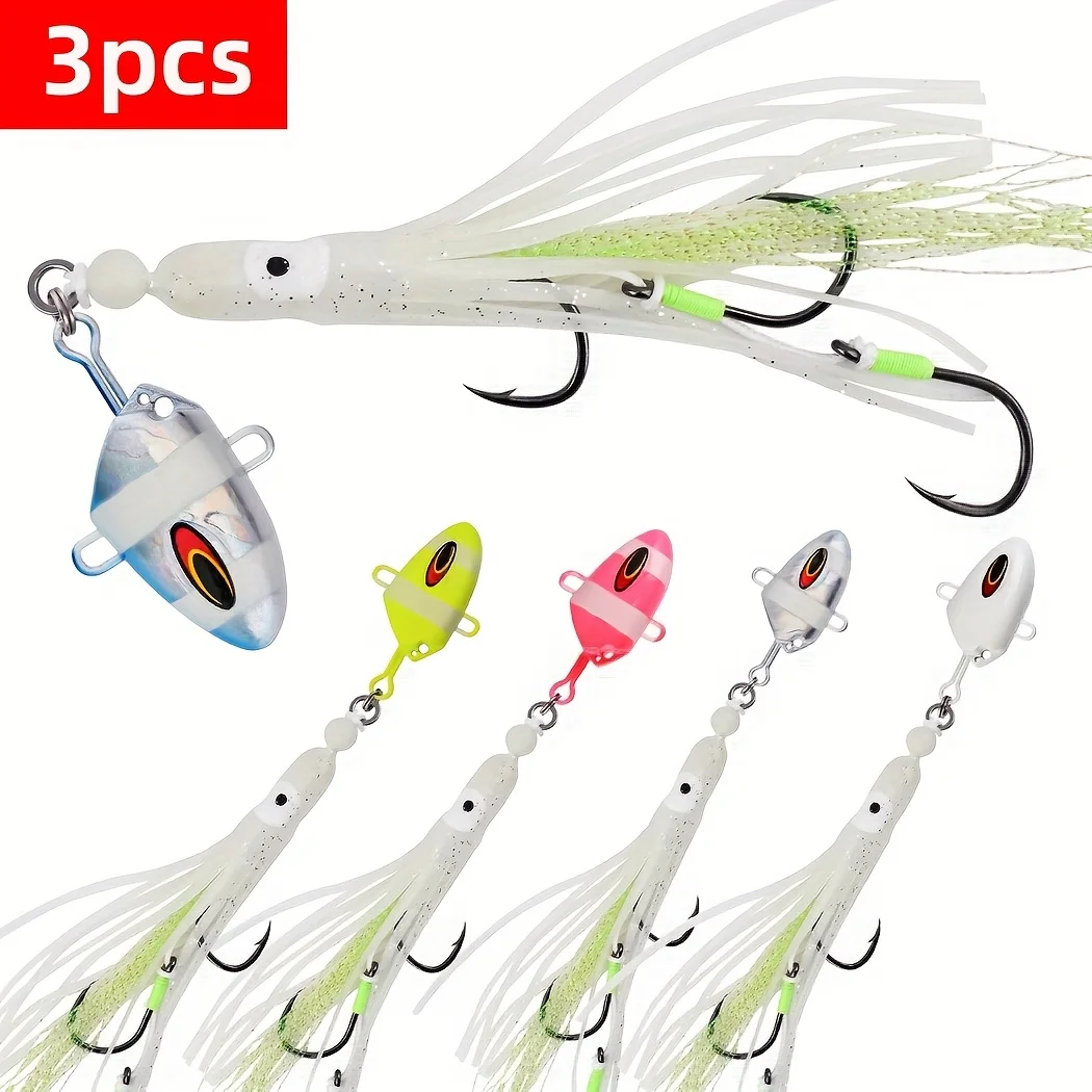 3pcs 100-300g Glow Slow Pitch Jigging Lure Squid Skirt 3 Hooks Saltwater Fishing Bass Trout Catfish Offshore Deep Sea Luminous
3pcs 100-300g Glow Slow Pitch Jigging Lure Squid Skirt 3 Hooks Saltwater Fishing Bass Trout Catfish Offshore Deep Sea Luminous