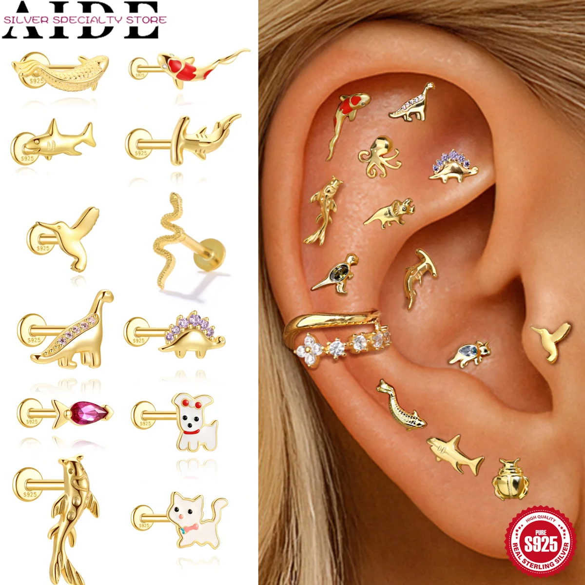 AIDE 925 Sterling Silver Red Drip Oil Koi Dinosaur Pet Dog Animal Piercing Earrings for Women Dainty Party Jewelry Birthday Gift
AIDE 925 Sterling Silver Red Drip Oil Koi Dinosaur Pet Dog Animal Piercing Earrings for Women Dainty Party Jewelry Birthday Gift