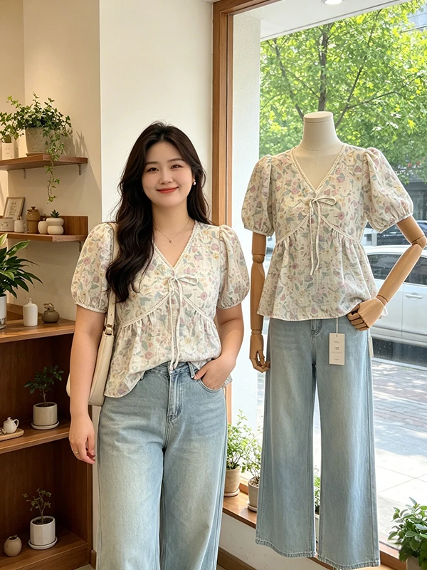 plus Size Sweet Floral Print V-Neck Top Versatile Summer New Arrival for plus Size Women Korean Style Commute Friendly
plus Size Sweet Floral Print V-Neck Top Versatile Summer New Arrival for plus Size Women Korean Style Commute Friendly