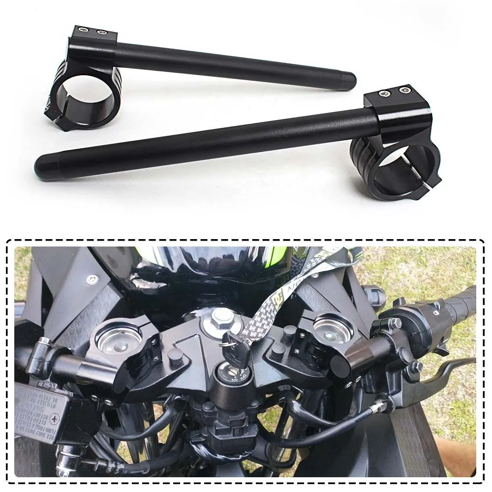 For Universal Harley Motorcycle Black Aluminum Handle Bar Cafe Racer Clip On Ons Fork 31-51MM Rised Riser Clamp Accessories