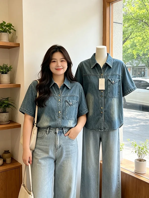 Fashionable Retro Turn-down Collar plus Size Women's Denim Shirt Summer 2026 Color Button Short Sleeve Top Korean Style Commu...
Fashionable Retro Turn-down Collar plus Size Women's Denim Shirt Summer 2026 Color Button Short Sleeve Top Korean Style Commu...
