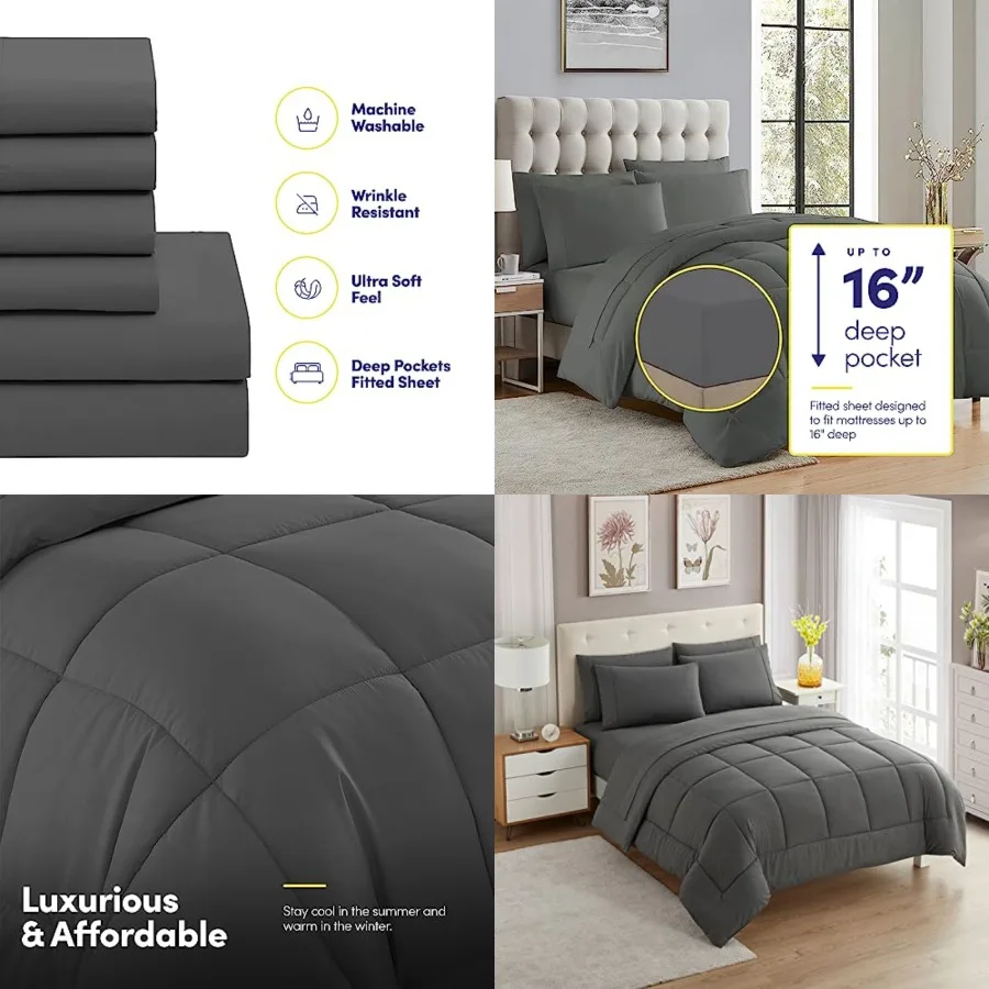 Size Comforter Set with Sheets - 7-Piece Bedding Collection - 1 Comforter, 1 Fitted Sheet, 1 Flat, 4 Pillowcases - Deep Pocket
Size Comforter Set with Sheets - 7-Piece Bedding Collection - 1 Comforter, 1 Fitted Sheet, 1 Flat, 4 Pillowcases - Deep Pocket