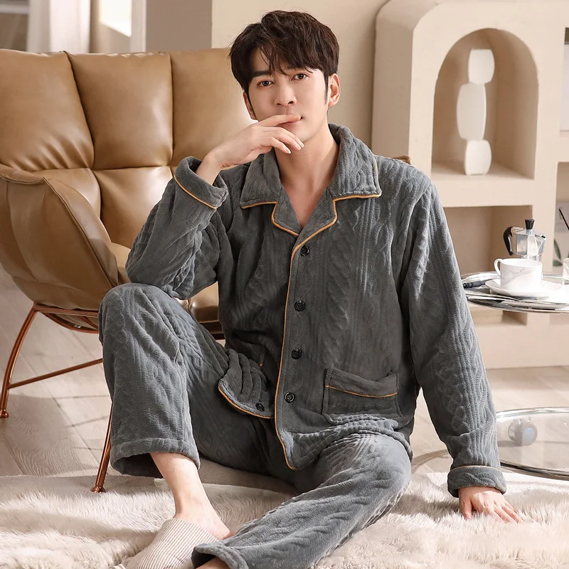 Men's Warm Pajamas Set Thickened Flannel Sleepwear Suits 2PCS Long-Sleeve Cardigan Top + Long Pants Homewear Winter Set 2025 New
Men's Warm Pajamas Set Thickened Flannel Sleepwear Suits 2PCS Long-Sleeve Cardigan Top + Long Pants Homewear Winter Set 2025 New