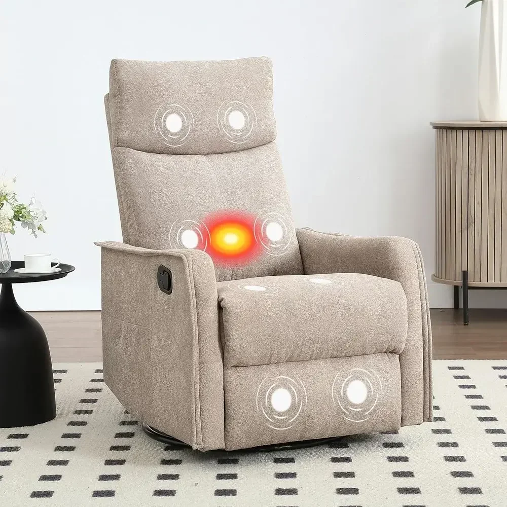 Swivel Recliner Chair with Massage and Lumbar Heating, Glider Rocking Chair with Vibration Massage for Living Room - Khaki
Swivel Recliner Chair with Massage and Lumbar Heating, Glider Rocking Chair with Vibration Massage for Living Room - Khaki