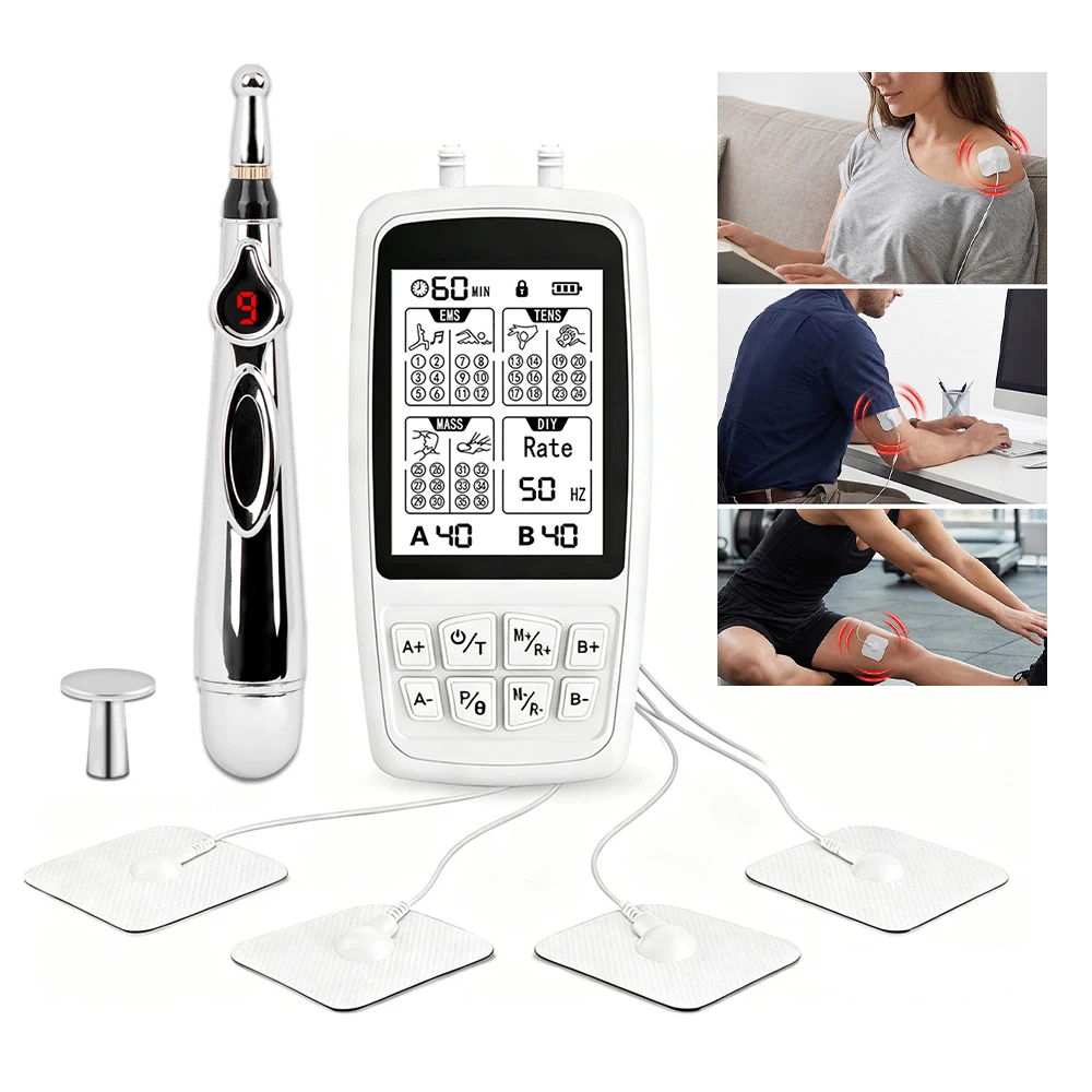 4 in 1 Electric EMS Acupuncture Body Massage Physiotherapy Tens Muscle Stimulator Therapy Slimming Machine Electro Stimulator
4 in 1 Electric EMS Acupuncture Body Massage Physiotherapy Tens Muscle Stimulator Therapy Slimming Machine Electro Stimulator