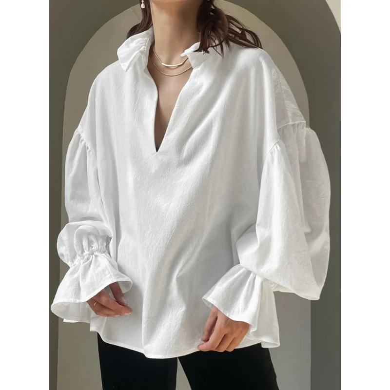 Women's Palace Style Pure Cotton Wrinkled White Shirt Loose V-Neck Bubble Sleeve Long Sleeved Top with Luxury Feel Spring 2026
Women's Palace Style Pure Cotton Wrinkled White Shirt Loose V-Neck Bubble Sleeve Long Sleeved Top with Luxury Feel Spring 2026