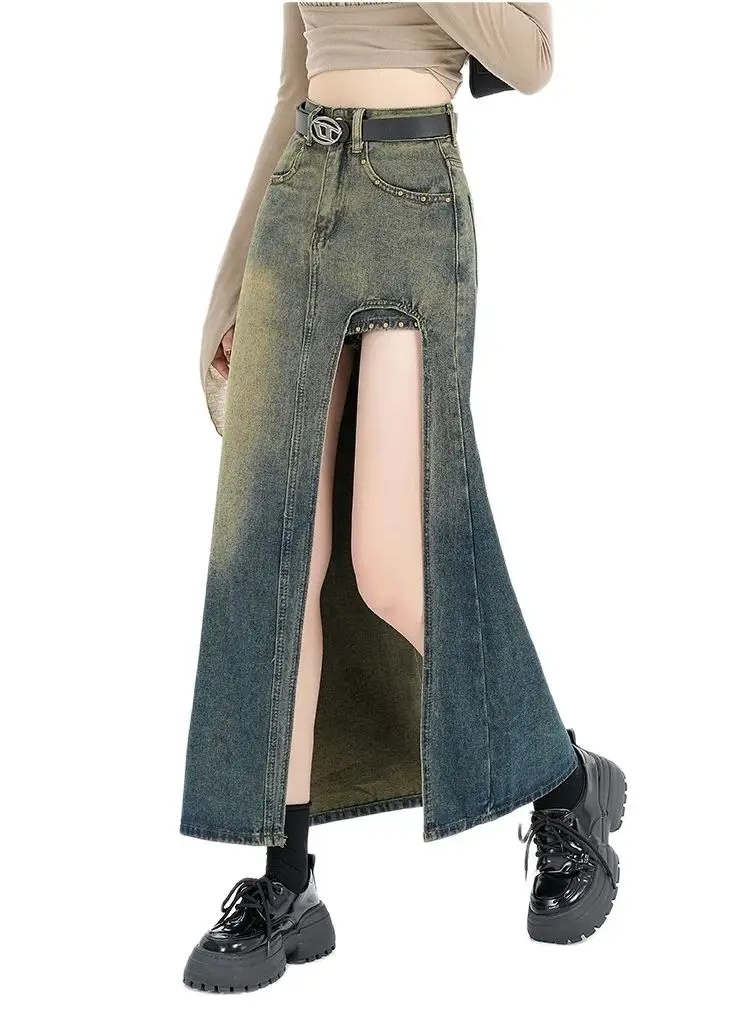 Women's A-line Denim Skirt with Slit Vintage Aesthetic Y2k Jean Skirt Harajuku Korean Long Skirt 2000s Clothes Summer 2024
Women's A-line Denim Skirt with Slit Vintage Aesthetic Y2k Jean Skirt Harajuku Korean Long Skirt 2000s Clothes Summer 2024