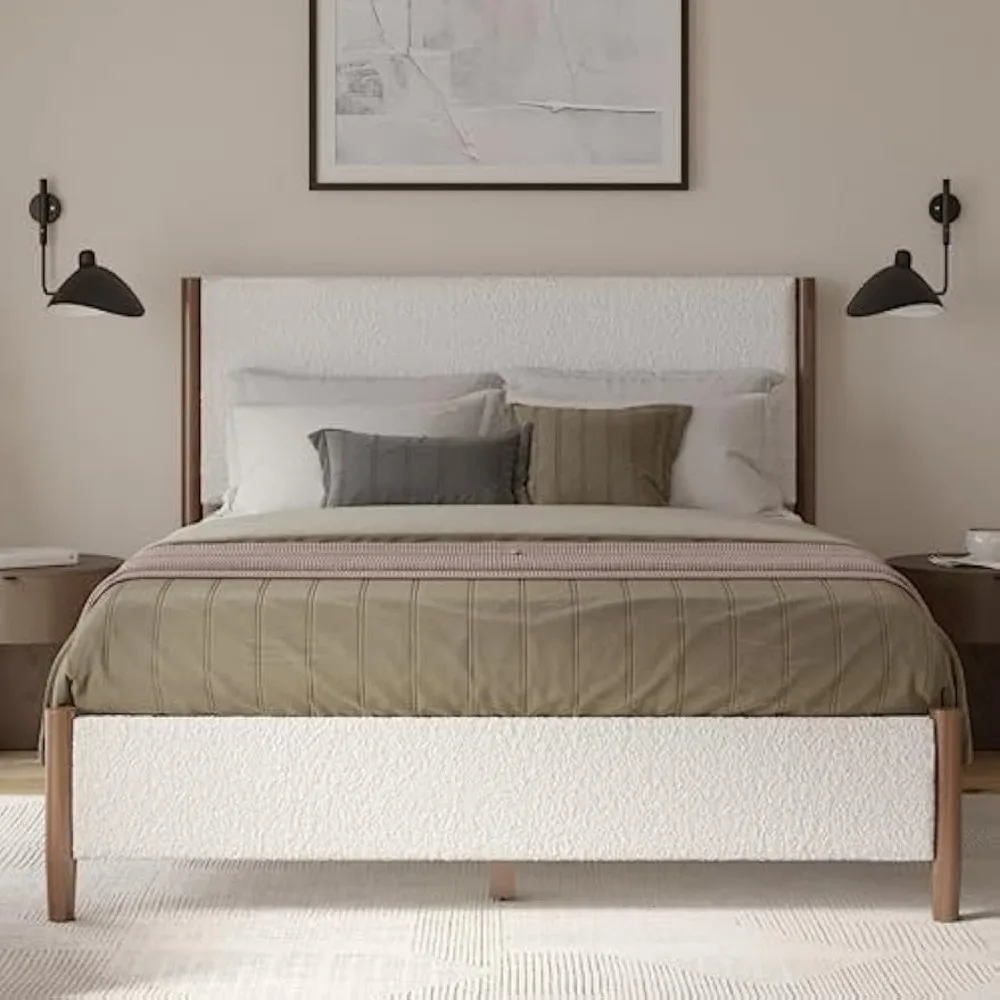 Modern Stylish Upholstered Boucle Fabric Solid Wood Bed Frame with Wooden Slats, No Box Spring, Bed Frames
Modern Stylish Upholstered Boucle Fabric Solid Wood Bed Frame with Wooden Slats, No Box Spring, Bed Frames