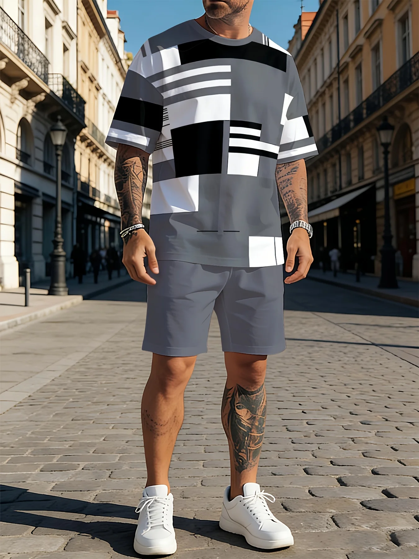 2026 Summer New Men's Short-Sleeved Shorts Set with 3D Stripes Pattern Print - Street Casual Fashionable and Comfortable
2026 Summer New Men's Short-Sleeved Shorts Set with 3D Stripes Pattern Print - Street Casual Fashionable and Comfortable