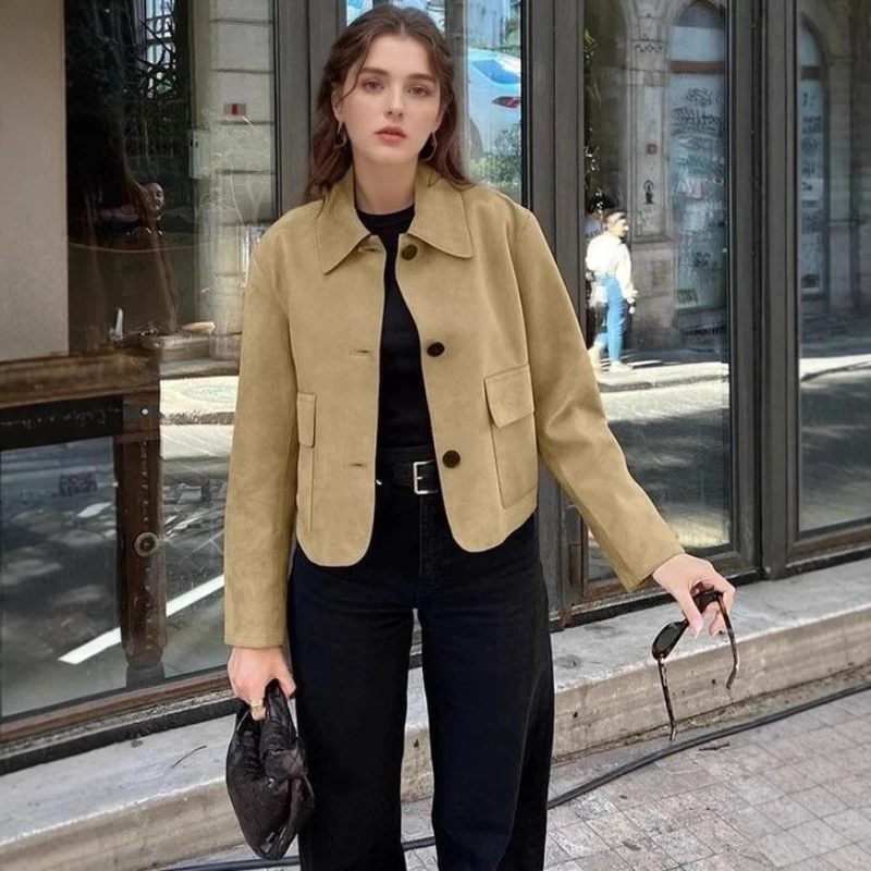 Woman Fashion Jackets Solid Turn-Down Collar Long Sleeves Pockets Single Breasted Female Autumn Casual Short Coats
Woman Fashion Jackets Solid Turn-Down Collar Long Sleeves Pockets Single Breasted Female Autumn Casual Short Coats
