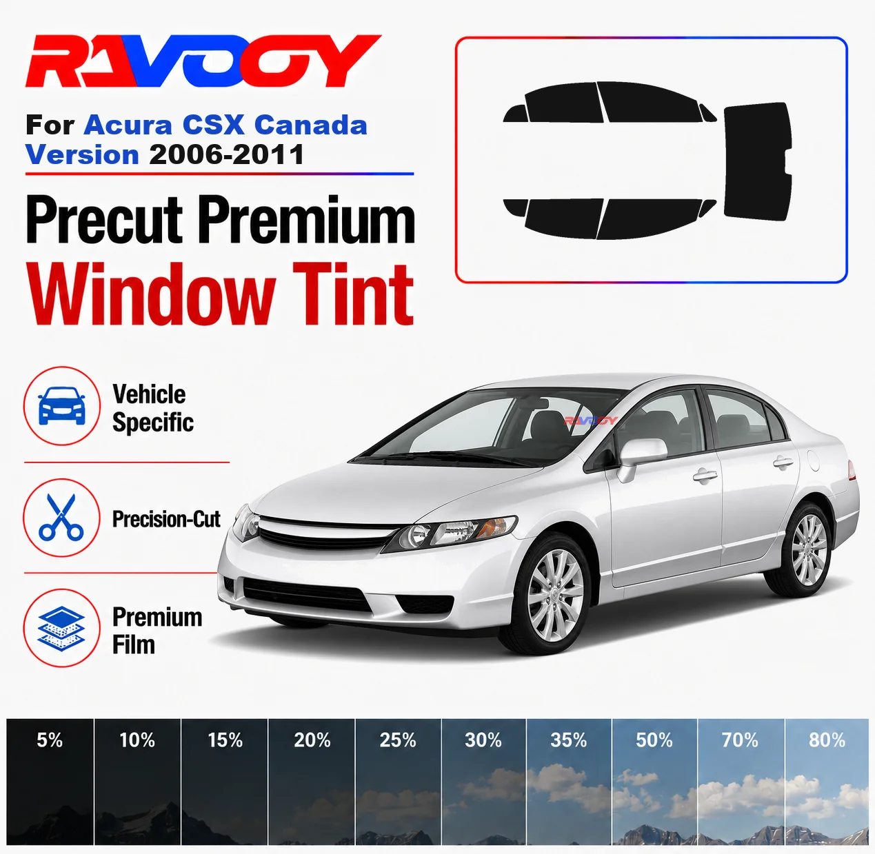 Premium Precut Window Tint Kit Front Rear Windows Rear Windshield For Acura CSX Canada Version 2006-2011 Nano Ceramic Film
Premium Precut Window Tint Kit Front Rear Windows Rear Windshield For Acura CSX Canada Version 2006-2011 Nano Ceramic Film