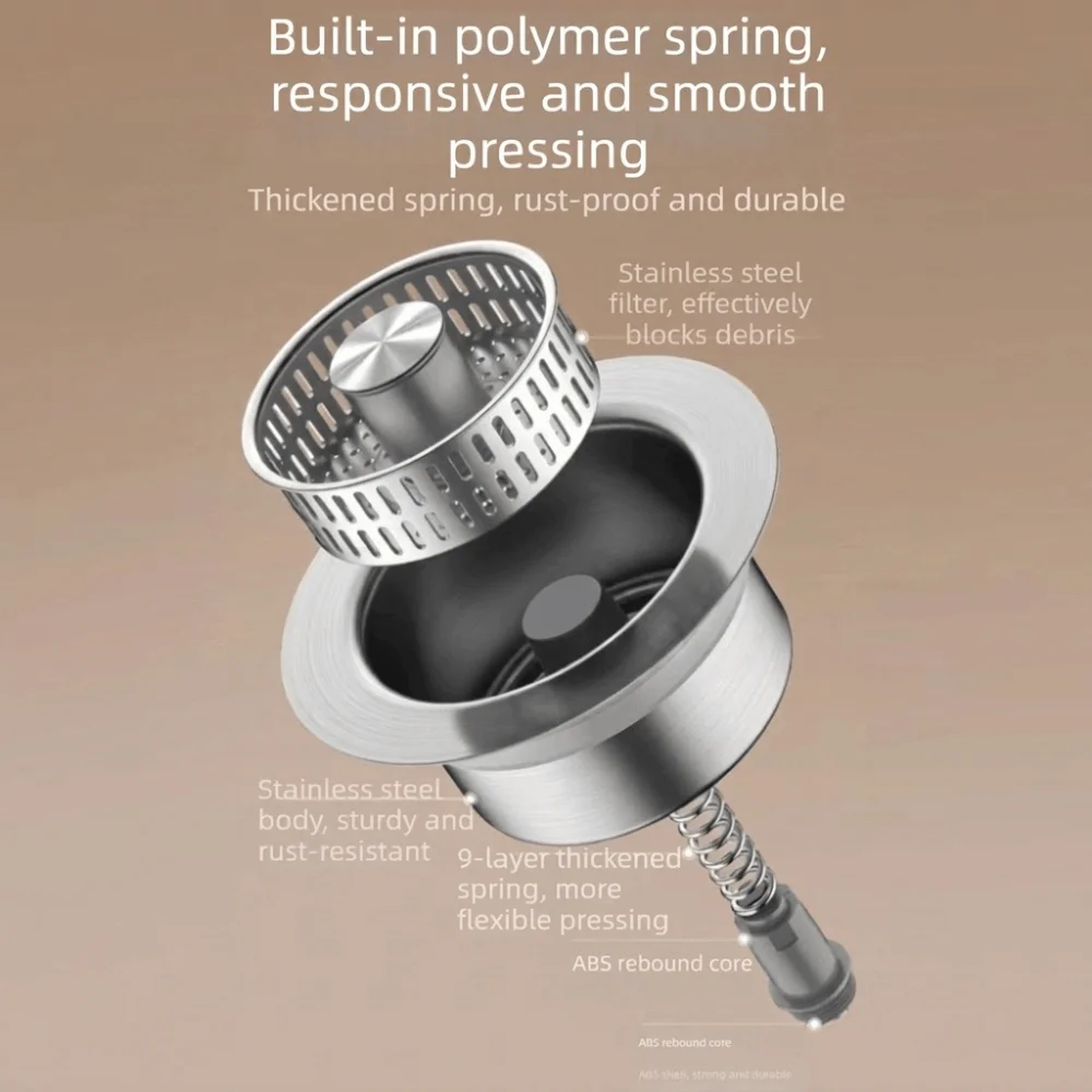 Rust-proof Kitchen Sink Drain Strainer Stainless Steel Bouncing Core Sink Stopper Easy To Clean Filter Sink
Rust-proof Kitchen Sink Drain Strainer Stainless Steel Bouncing Core Sink Stopper Easy To Clean Filter Sink
