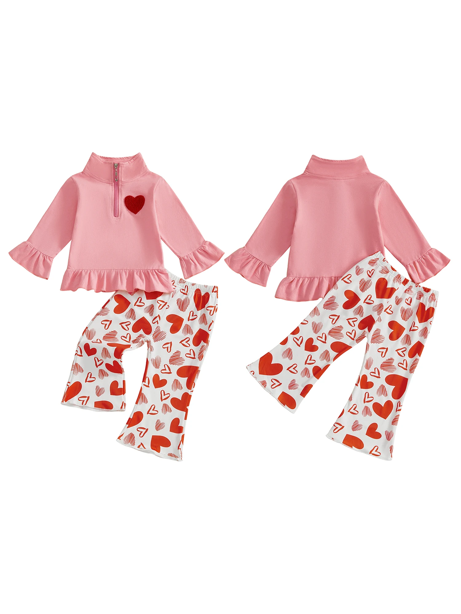 Adorable Toddler Girl Valentine s Day Ensemble with Heart Detailing Zipper-Up Stand Collar Top and Flare Pants - 2 Piece Set
Adorable Toddler Girl Valentine s Day Ensemble with Heart Detailing Zipper-Up Stand Collar Top and Flare Pants - 2 Piece Set