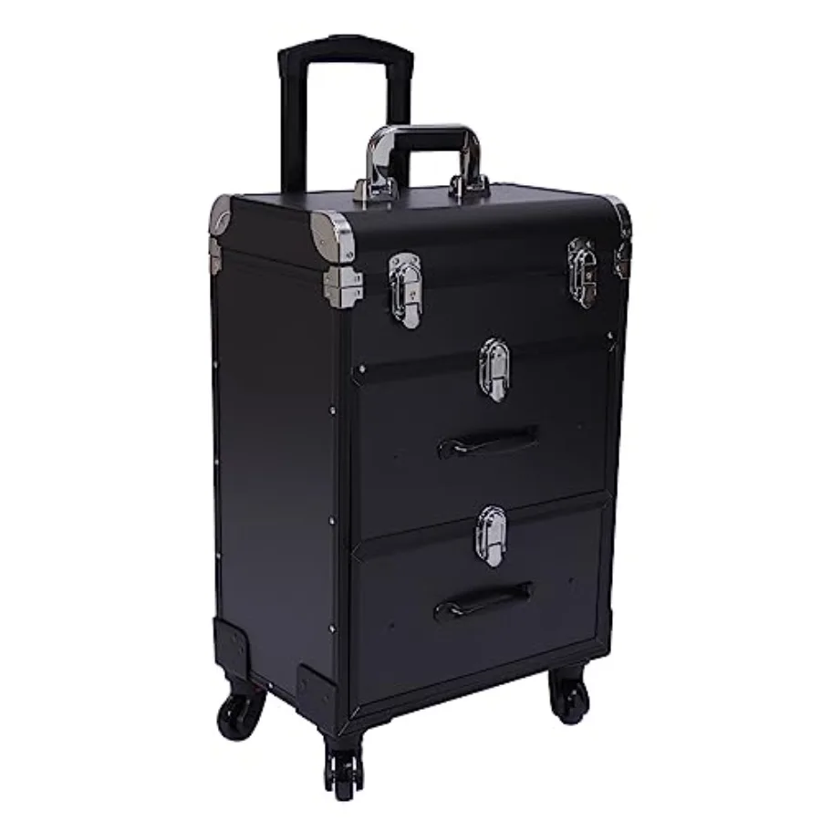 Professional rolling makeup case for salon use, durable ABS plastic, black, with 360 swivel wheels and lockable drawers
Professional rolling makeup case for salon use, durable ABS plastic, black, with 360 swivel wheels and lockable drawers