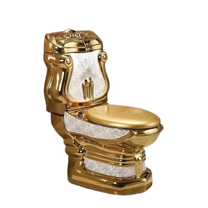 European court golden toilet retro hotel colored toilet, relief split toilet, color gold creative toilet
European court golden toilet retro hotel colored toilet, relief split toilet, color gold creative toilet