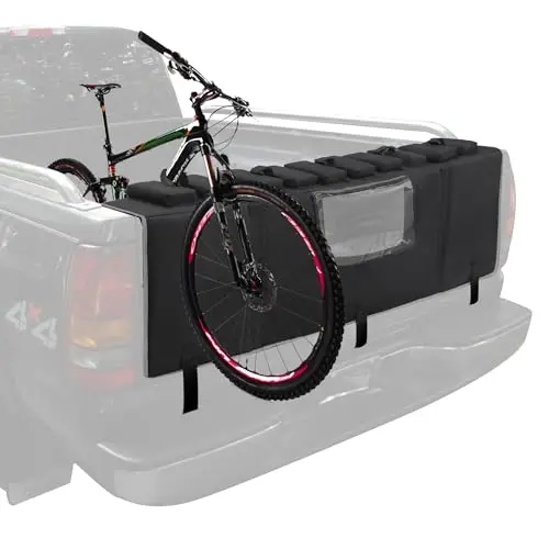 Black Truck Tailgate Bike Carrier Pad With Reflective Safety Strips, Tool Storage Compartments, Camera Access Slot—Holds 5
Black Truck Tailgate Bike Carrier Pad With Reflective Safety Strips, Tool Storage Compartments, Camera Access Slot—Holds 5