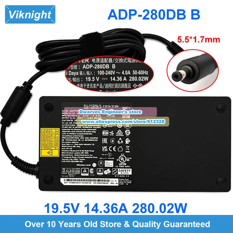 Genuine 280W ADP-280 DB B AC Adapter 19.5V 14.36A for Predator Helios 300 PH315 Gaming Laptop Charger 5.5x1.7mm
Genuine 280W ADP-280 DB B AC Adapter 19.5V 14.36A for Predator Helios 300 PH315 Gaming Laptop Charger 5.5x1.7mm