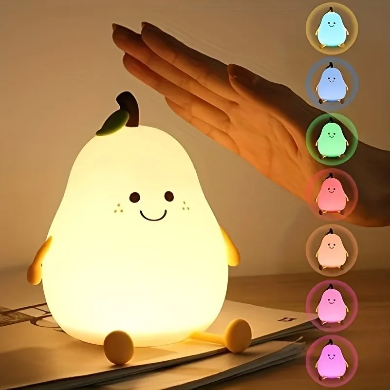 1pc Cute Pear Night Light 7-Color Dimmable Touch-Controlled Night Light Silicone Stress Reducing Pat Lamp USB Rechargeable
1pc Cute Pear Night Light 7-Color Dimmable Touch-Controlled Night Light Silicone Stress Reducing Pat Lamp USB Rechargeable