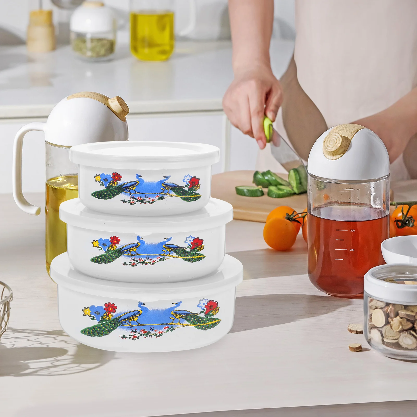 3pcs Enamel Bowls Vintage Salad Bowl Storage Bowl Lid Noodle Soup Rice Container Multifunctional Food Serving Bento Box
3pcs Enamel Bowls Vintage Salad Bowl Storage Bowl Lid Noodle Soup Rice Container Multifunctional Food Serving Bento Box