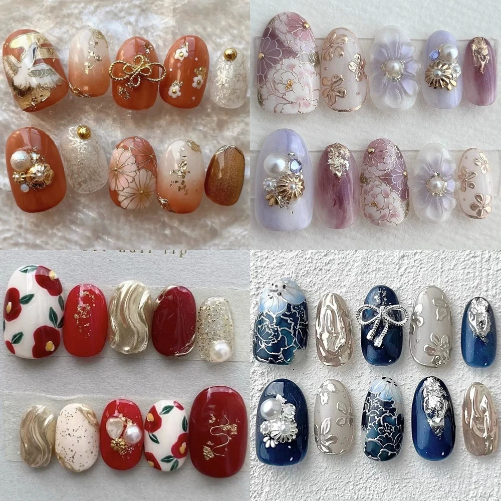 High Quality Handmade 3D Flowers Metal Line Design Press On Fake Nails Cat Eyes Diamond Pearl Short Almond Reusable Manicuree
High Quality Handmade 3D Flowers Metal Line Design Press On Fake Nails Cat Eyes Diamond Pearl Short Almond Reusable Manicuree