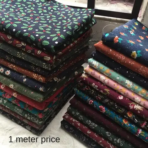 Cotton Linen Printed Fabric Floral Patterns By The Meter for Dress Clothing Decoration Diy Sewing Cloth Patchwork Blue Black