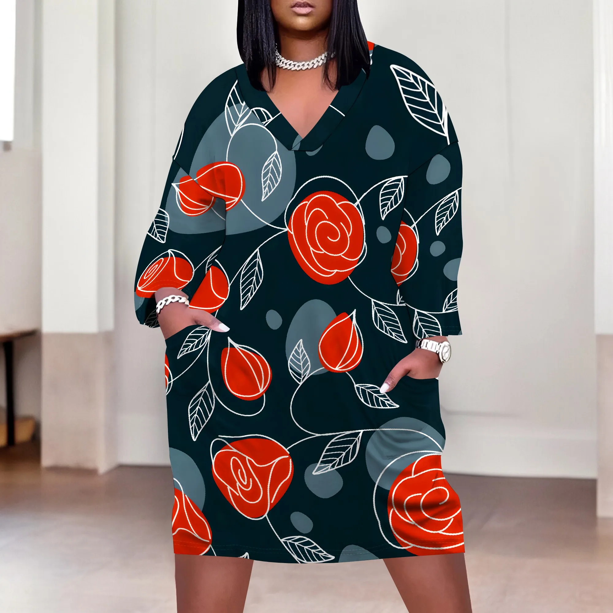 Plus Size Womens Sexy Casual Dresses for Curvy Women 3D Printed V Neck Short Sleeve Loose Maxi Dress with pockets
Plus Size Womens Sexy Casual Dresses for Curvy Women 3D Printed V Neck Short Sleeve Loose Maxi Dress with pockets