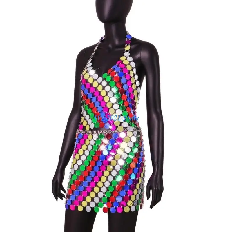 G5GC Colorful Sequins Halterneck Crop Top Body Chain Festival Body Jewelry for Party
G5GC Colorful Sequins Halterneck Crop Top Body Chain Festival Body Jewelry for Party