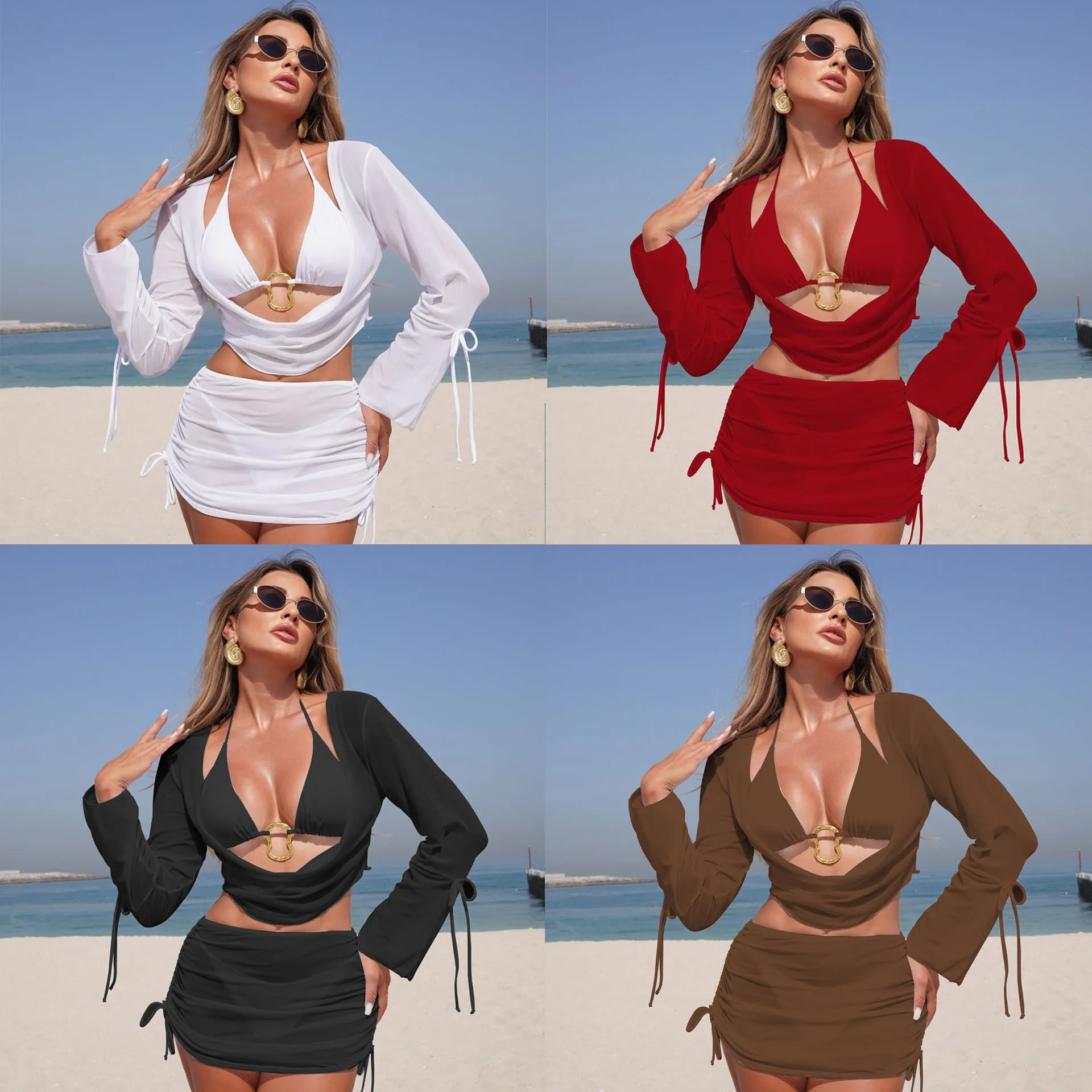 2026 Bikini Woman Crop Top Deep V Neck Bikinis Side Tie Ruched Skirt Swimwear Halter Top Thong Bottom Two Piece Swimsuit
2026 Bikini Woman Crop Top Deep V Neck Bikinis Side Tie Ruched Skirt Swimwear Halter Top Thong Bottom Two Piece Swimsuit