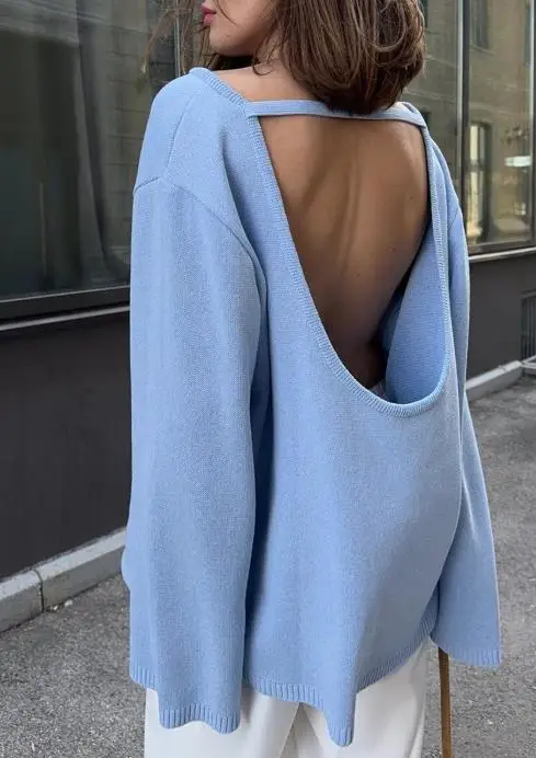 Autumn and Winter Backless Knitted Sweater Round Neck Solid Color Pullover Sweater for Women, Casual, Loose, Lazy, Sexy
Autumn and Winter Backless Knitted Sweater Round Neck Solid Color Pullover Sweater for Women, Casual, Loose, Lazy, Sexy
