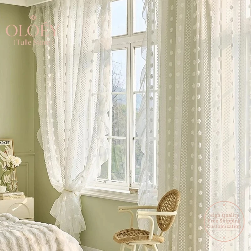 3D White Pompom Embroidery Curtains for Living Room Modern Striped Sheer Ruffle Design Translucent Voile Window Luxury Drapes
3D White Pompom Embroidery Curtains for Living Room Modern Striped Sheer Ruffle Design Translucent Voile Window Luxury Drapes