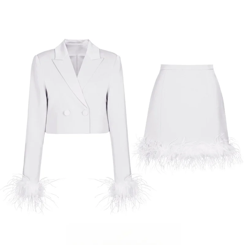 2024 Spring New Fashion Simple Ostrich Feather Elegant Commuting Women's Professional Suit Short Skirt Set Long Sleeve
2024 Spring New Fashion Simple Ostrich Feather Elegant Commuting Women's Professional Suit Short Skirt Set Long Sleeve