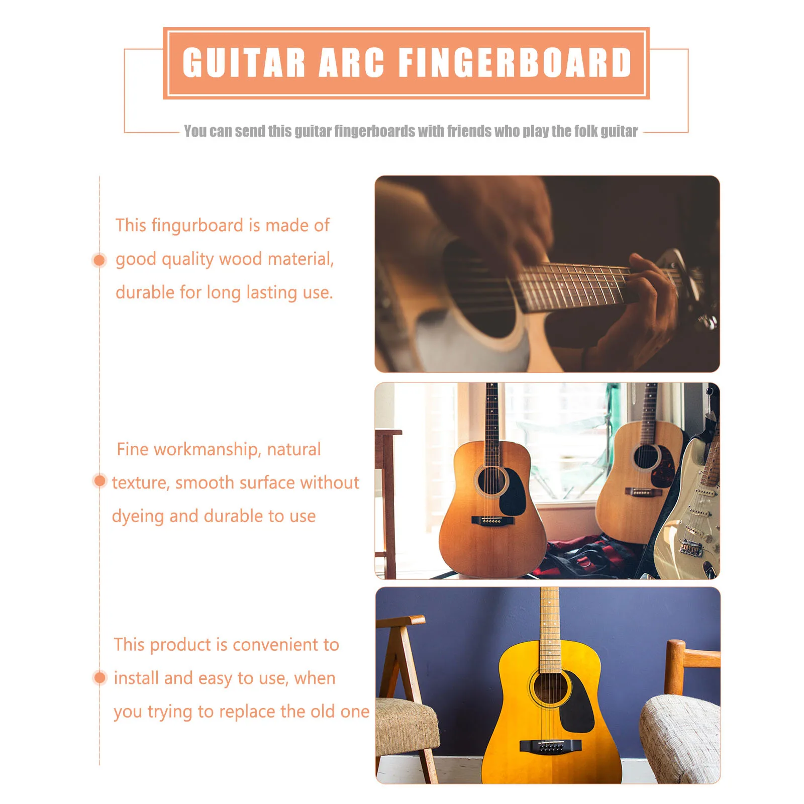 1Pcs Guitar Fingerboard Wood Natural Texture Smooth Surface Durable Finger Plate Folk Guitar Accessory DIY Repair
1Pcs Guitar Fingerboard Wood Natural Texture Smooth Surface Durable Finger Plate Folk Guitar Accessory DIY Repair