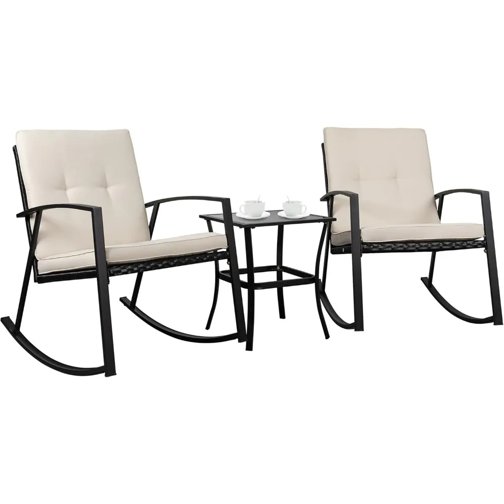 3 Pieces Rocking Bistro Set Wicker Patio Outdoor Furniture, 2 Rattan Porch Chairs Conversation Sets with Glass Coffee Table
3 Pieces Rocking Bistro Set Wicker Patio Outdoor Furniture, 2 Rattan Porch Chairs Conversation Sets with Glass Coffee Table