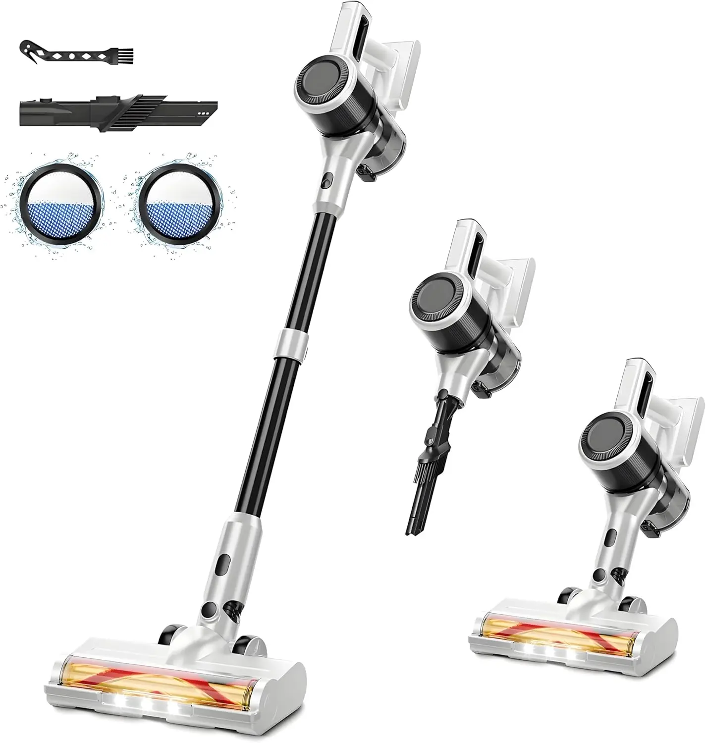 Lightweight Cordless Stick Vacuum Cleaner - 45 Min Runtime, 8-in-1 for Hard Floors & Carpets, White & Yellow
Lightweight Cordless Stick Vacuum Cleaner - 45 Min Runtime, 8-in-1 for Hard Floors & Carpets, White & Yellow
