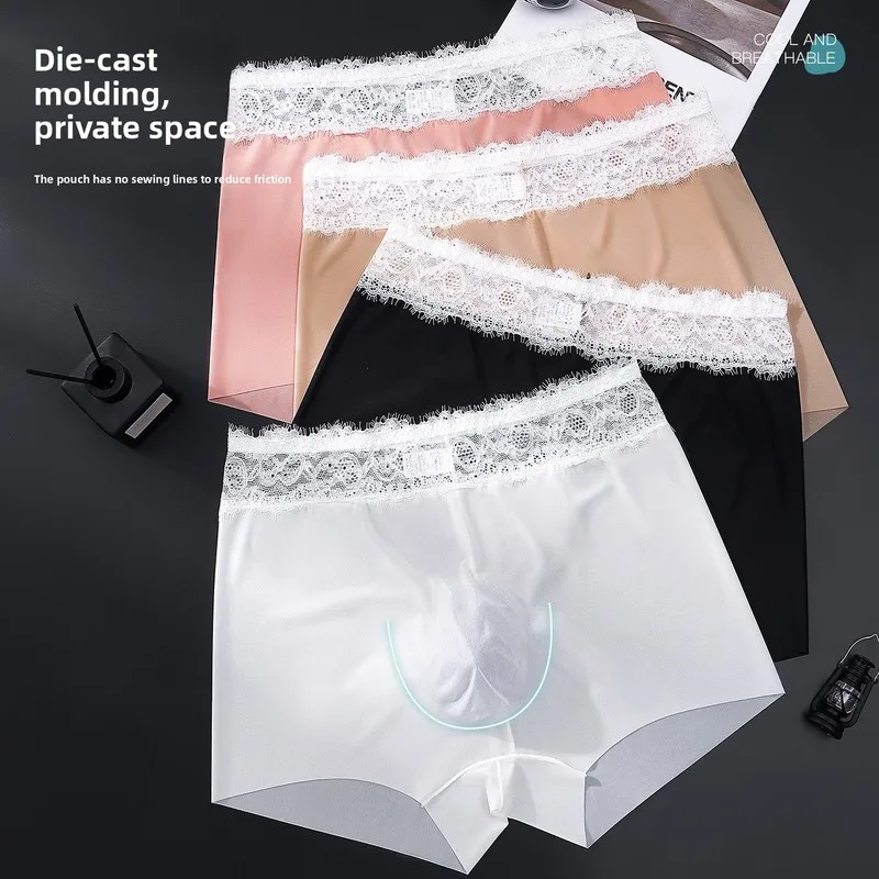 Luxury Satin Ice Silk Trunks Scalloped Eyelash Lace Waistband 3D Seamless Pouch Elegant Sexy Stretch Night Club Underwear
Luxury Satin Ice Silk Trunks Scalloped Eyelash Lace Waistband 3D Seamless Pouch Elegant Sexy Stretch Night Club Underwear