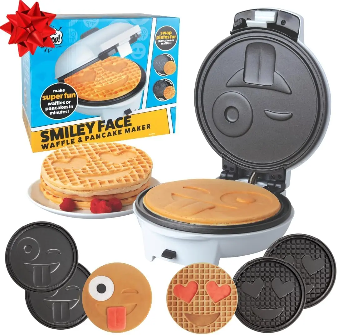 Smiley Face Emoji Waffler & Pancake Maker w 4 Interchangeable Removable 8' Plates- Heart Eyes or Silly Face- Adjustable
Smiley Face Emoji Waffler & Pancake Maker w 4 Interchangeable Removable 8' Plates- Heart Eyes or Silly Face- Adjustable