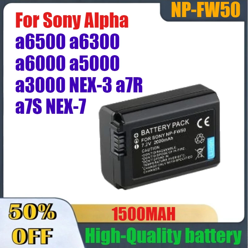 1500mah NP-FW50 High-Performance Camera Battery for Sony Alpha A6500 A6300 A6000 A5000 A3000 NEX-3 A7R A7S NEX-7 Parts
1500mah NP-FW50 High-Performance Camera Battery for Sony Alpha A6500 A6300 A6000 A5000 A3000 NEX-3 A7R A7S NEX-7 Parts