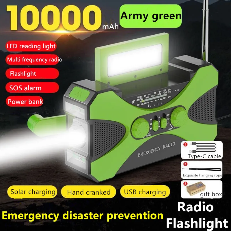 10000mAh Emergency Radio Solar Hand Crank Weather Alert Portable Radios with FM&Flashlight&Reading Lamp and SOS Alarm
10000mAh Emergency Radio Solar Hand Crank Weather Alert Portable Radios with FM&Flashlight&Reading Lamp and SOS Alarm