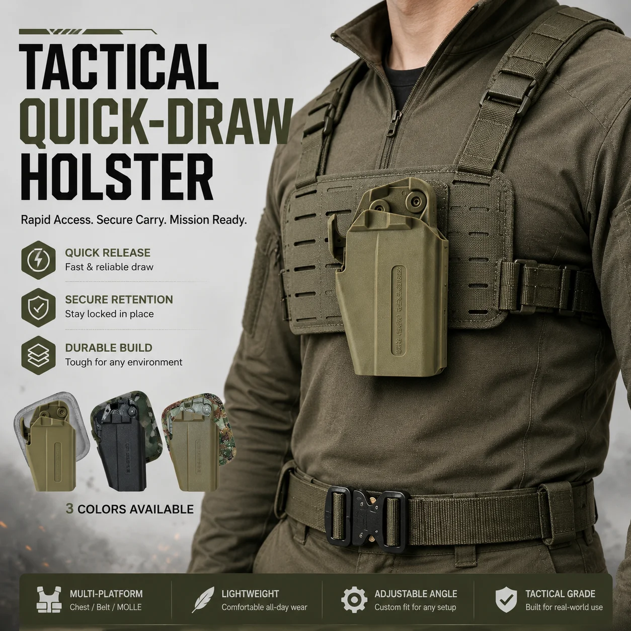 Tactical Quick-Draw Holster Quick Release System Chest Mount Belt Compatible Secure Carry Gear Outdoor Training
Tactical Quick-Draw Holster Quick Release System Chest Mount Belt Compatible Secure Carry Gear Outdoor Training