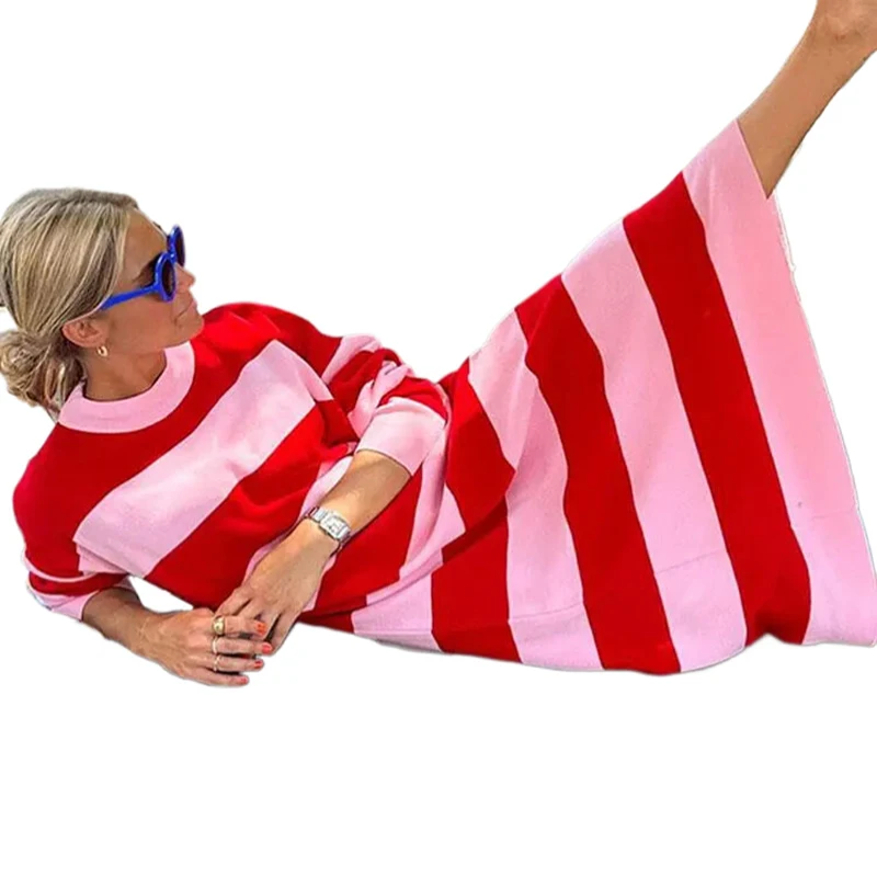 Striped Contrast Color Female Knitted Dress O-neck Long Sleeved Loose Knit Robes 2023 New Sweet Casual Streetwear Maxi Dresses
Striped Contrast Color Female Knitted Dress O-neck Long Sleeved Loose Knit Robes 2023 New Sweet Casual Streetwear Maxi Dresses