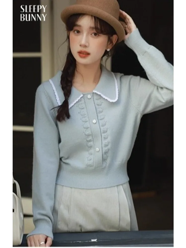 Sweet Lace Trim Knit Sweater Women Contrast Doll Collar Pullover Slim Short Waist Sweater Fall Winter Korean Cute Soft Style Top
Sweet Lace Trim Knit Sweater Women Contrast Doll Collar Pullover Slim Short Waist Sweater Fall Winter Korean Cute Soft Style Top