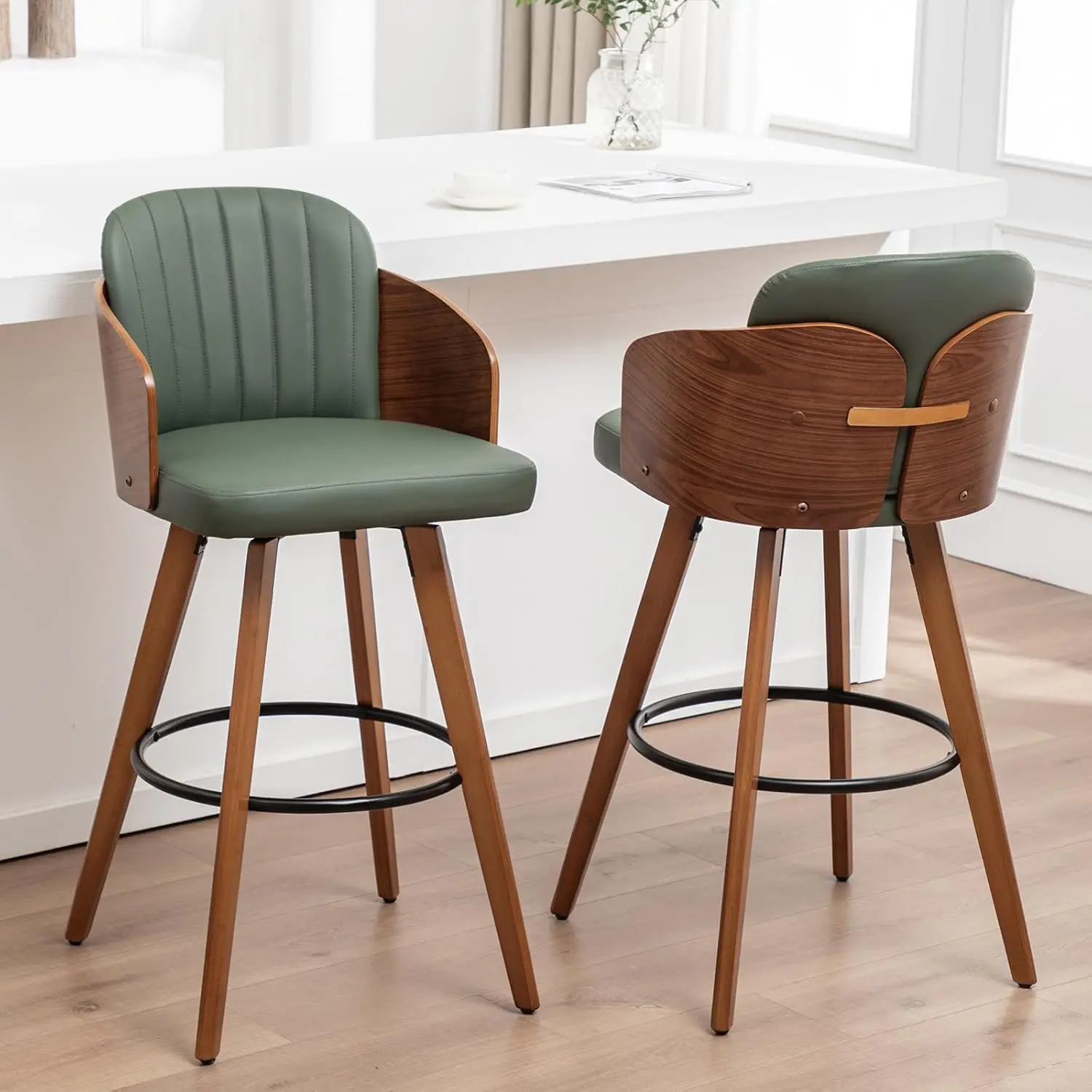 Set of 2 Swivel Bar Stools - 29.5 inch Mid Century Bar Stools with Walnut Bentwood Crafts, Curved
Set of 2 Swivel Bar Stools - 29.5 inch Mid Century Bar Stools with Walnut Bentwood Crafts, Curved