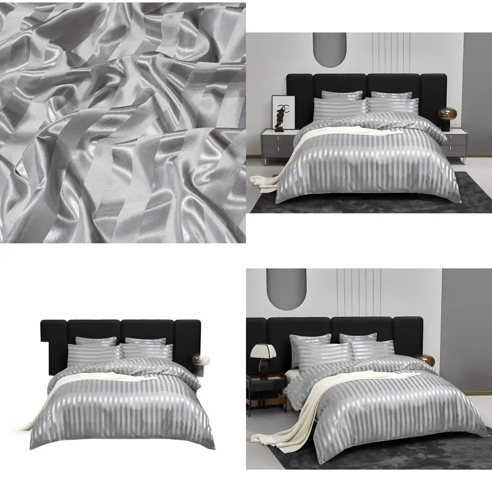 Luxurious Grey Satin 5-Piece King Duvet Cover Set with Stripes and Zipper Closure
Luxurious Grey Satin 5-Piece King Duvet Cover Set with Stripes and Zipper Closure