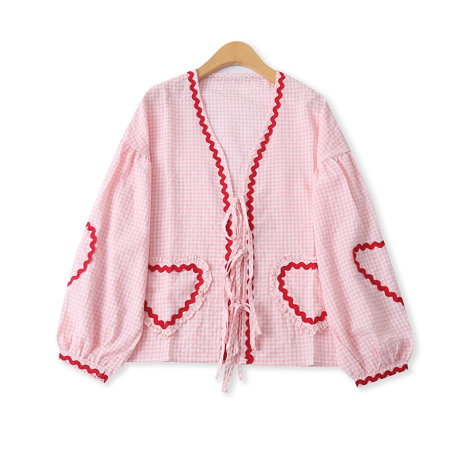 Gingham Belted Shirt Spring New Style Girl Love Heart Pocket Loose Color Block Long Sleeve V-neck Top Breathable Cute Style
Gingham Belted Shirt Spring New Style Girl Love Heart Pocket Loose Color Block Long Sleeve V-neck Top Breathable Cute Style