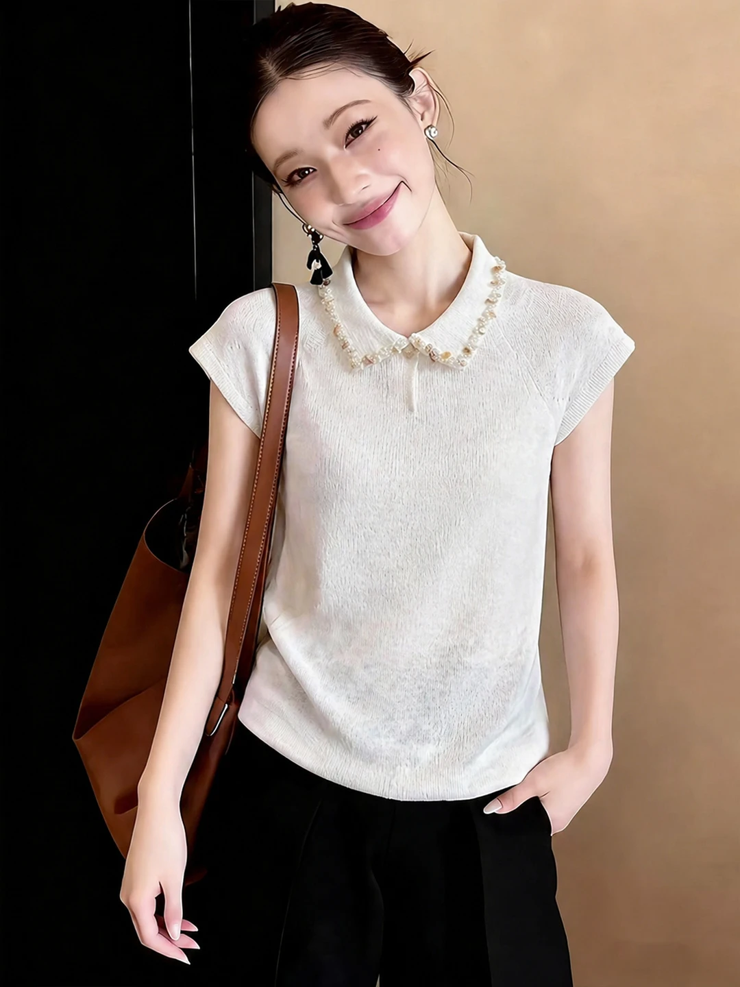 Chic Neck Knitted T-Shirt Women's Simple Stylish Korean Version Summer Versatile Short Sleeve round Neck Pullover Top
Chic Neck Knitted T-Shirt Women's Simple Stylish Korean Version Summer Versatile Short Sleeve round Neck Pullover Top