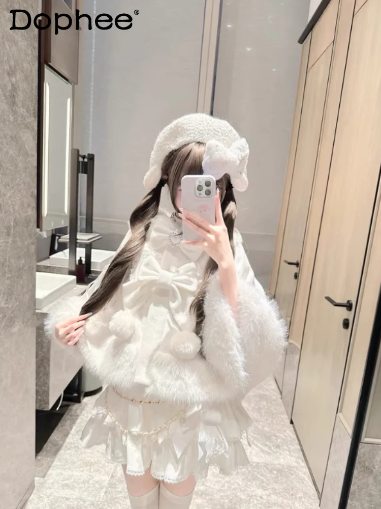 Sweetheart Girl Japanese Original Lolita Cloak Plush Sweet Cute Warm Bow Doll Feel Winter Hooded Short Coat
Sweetheart Girl Japanese Original Lolita Cloak Plush Sweet Cute Warm Bow Doll Feel Winter Hooded Short Coat