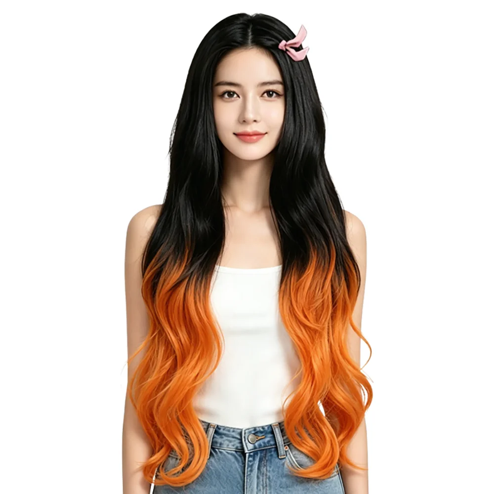 Glueless Easy Wear Long Wavy Wig Black Orange Gradient with Pink Bow No Styling Needed Heat Resistant Synthetic Wig For Women
Glueless Easy Wear Long Wavy Wig Black Orange Gradient with Pink Bow No Styling Needed Heat Resistant Synthetic Wig For Women