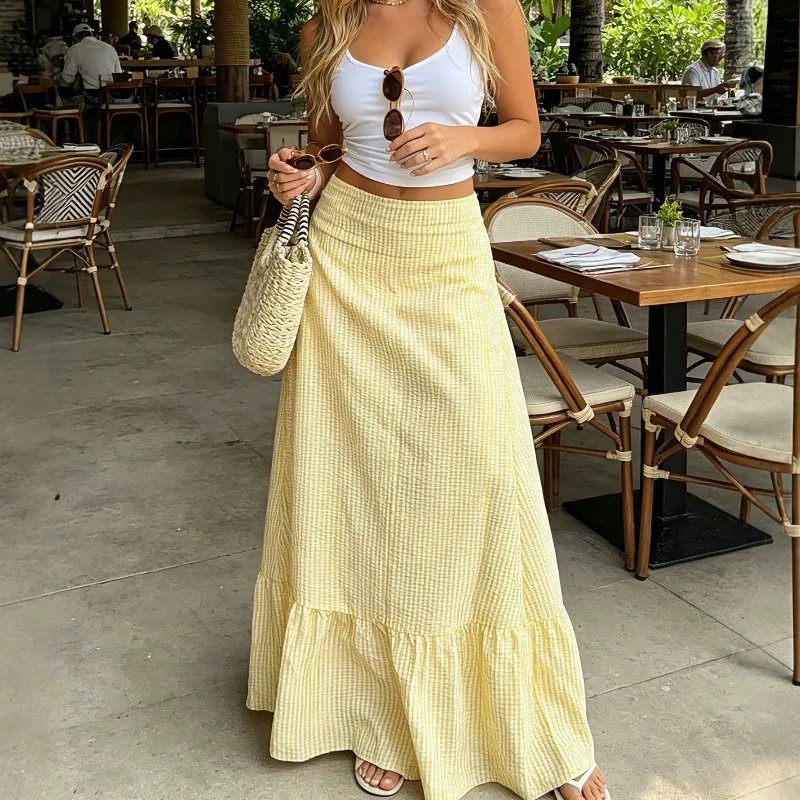 Gingham Striped Ruffles A Line Maxi Long Skirt Women Summer Casual Umbrella Big Hem Casual Vintage Skirts Holiday High Waist
Gingham Striped Ruffles A Line Maxi Long Skirt Women Summer Casual Umbrella Big Hem Casual Vintage Skirts Holiday High Waist