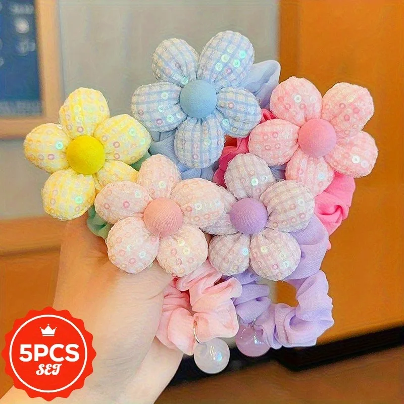 5Pcs/set Glitter Hair Ties with Cute Flower - High Elastic Shiny Hair Bands for Women, Elegant Ponytail Hair Rope Holders
5Pcs/set Glitter Hair Ties with Cute Flower - High Elastic Shiny Hair Bands for Women, Elegant Ponytail Hair Rope Holders
