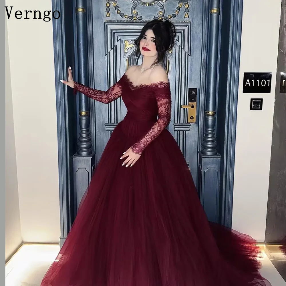 Verngo Burgundy Lace Evening Dress Off The Shoulder A Line Formal Occasion Dress Modern Maxi Prom Party Gowns Customized
Verngo Burgundy Lace Evening Dress Off The Shoulder A Line Formal Occasion Dress Modern Maxi Prom Party Gowns Customized